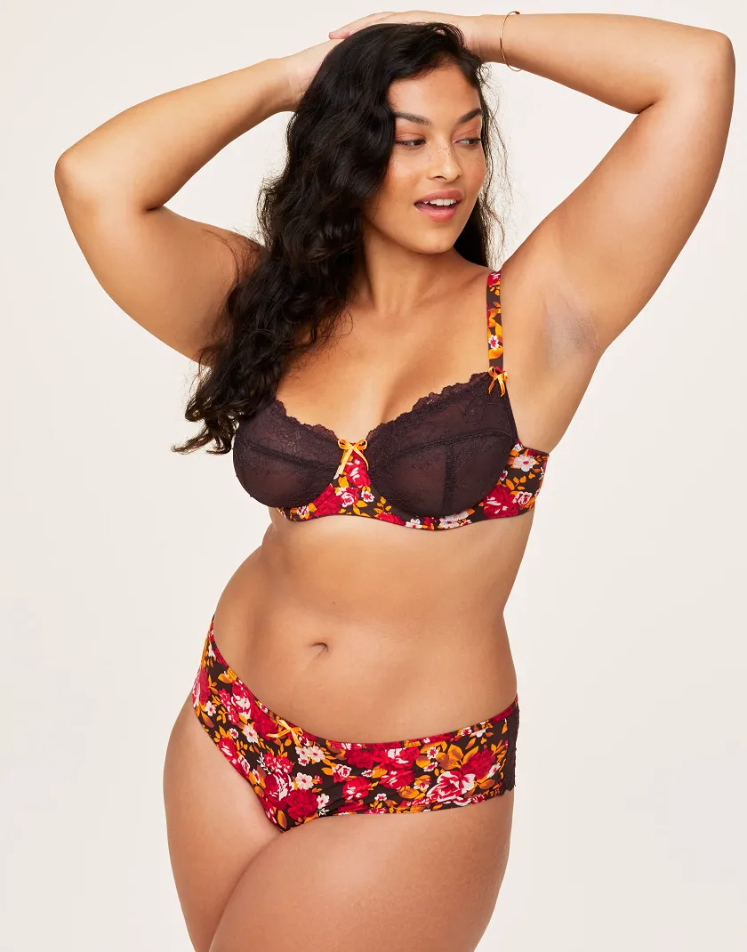 Caen Floral Brown 2 Unlined bra bundle Model 4