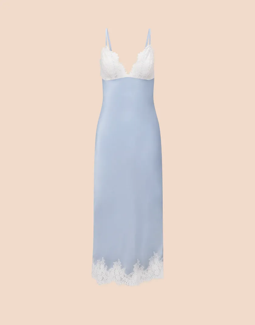 Vegan Silk Gown Medium Blue Unlined lingerie bundle Still 2