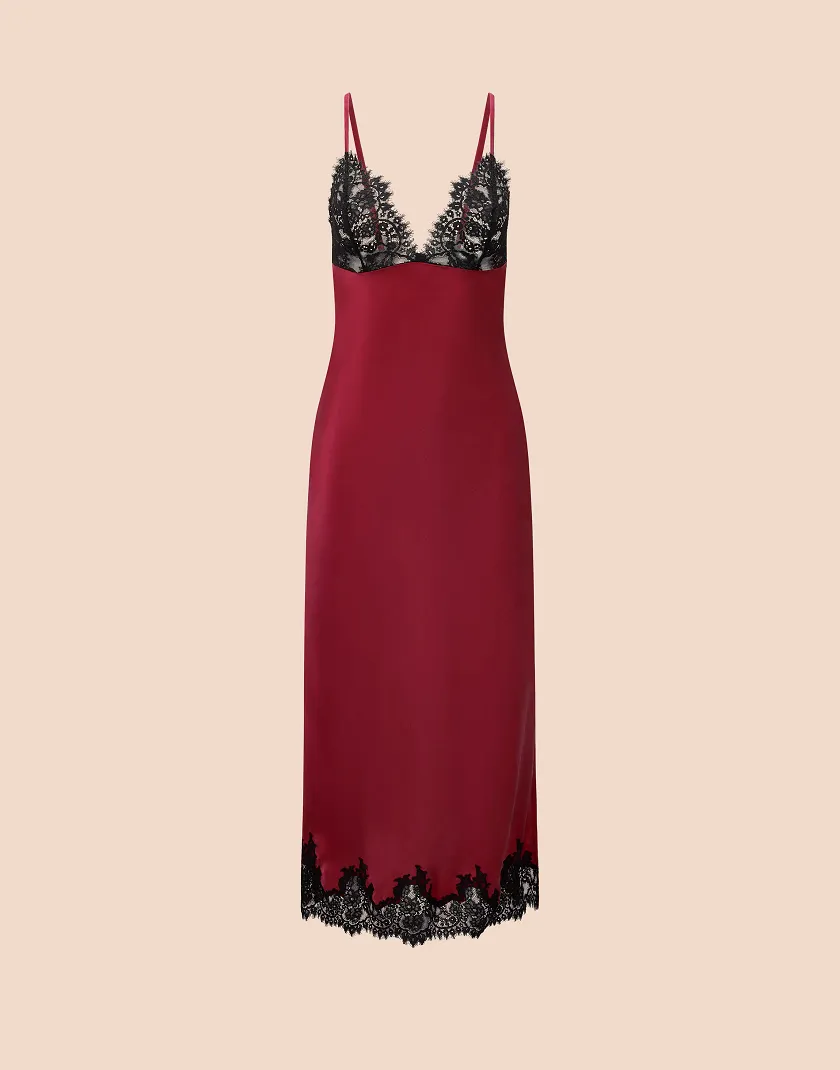 Vegan Silk Gown Dark Red Unlined lingerie bundle Still 3
