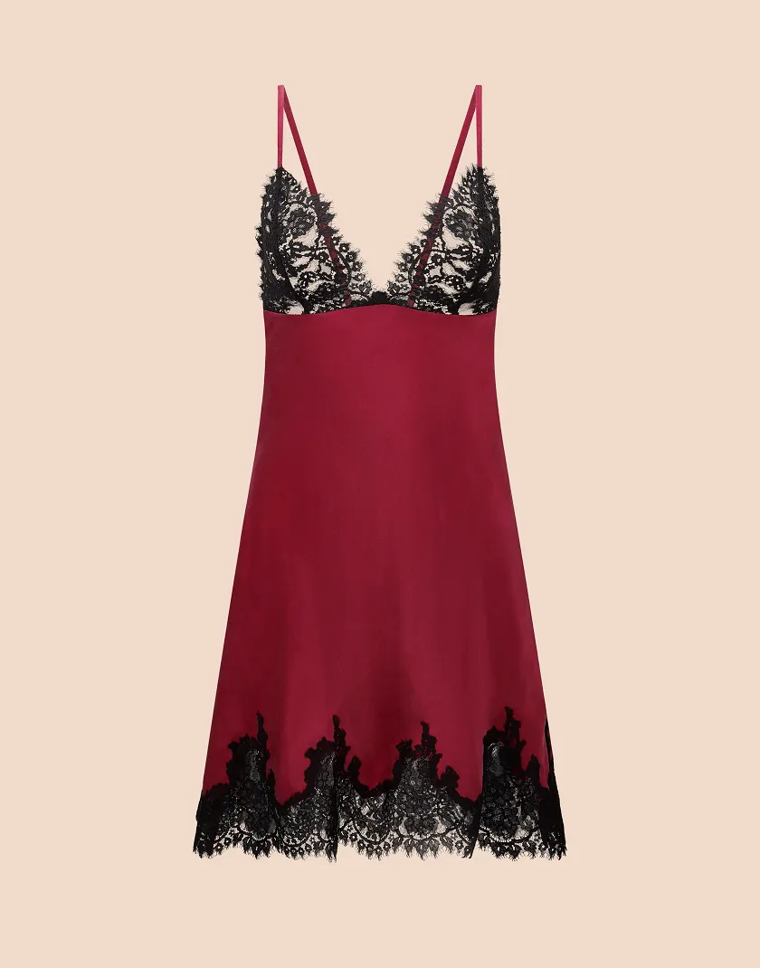 Vegan Silk Slip Dark Red Unlined lingerie bundle Still 3