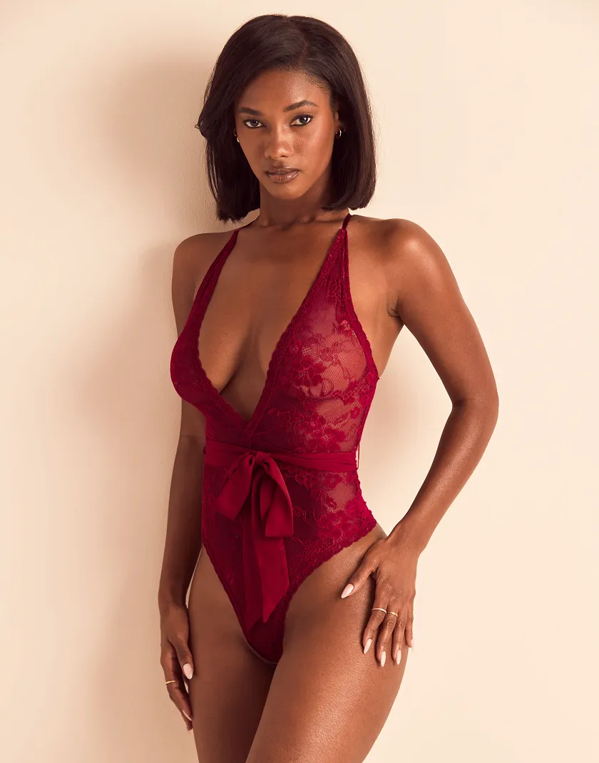 Morgaine Dark Red Unlined lingerie bundle Model 1