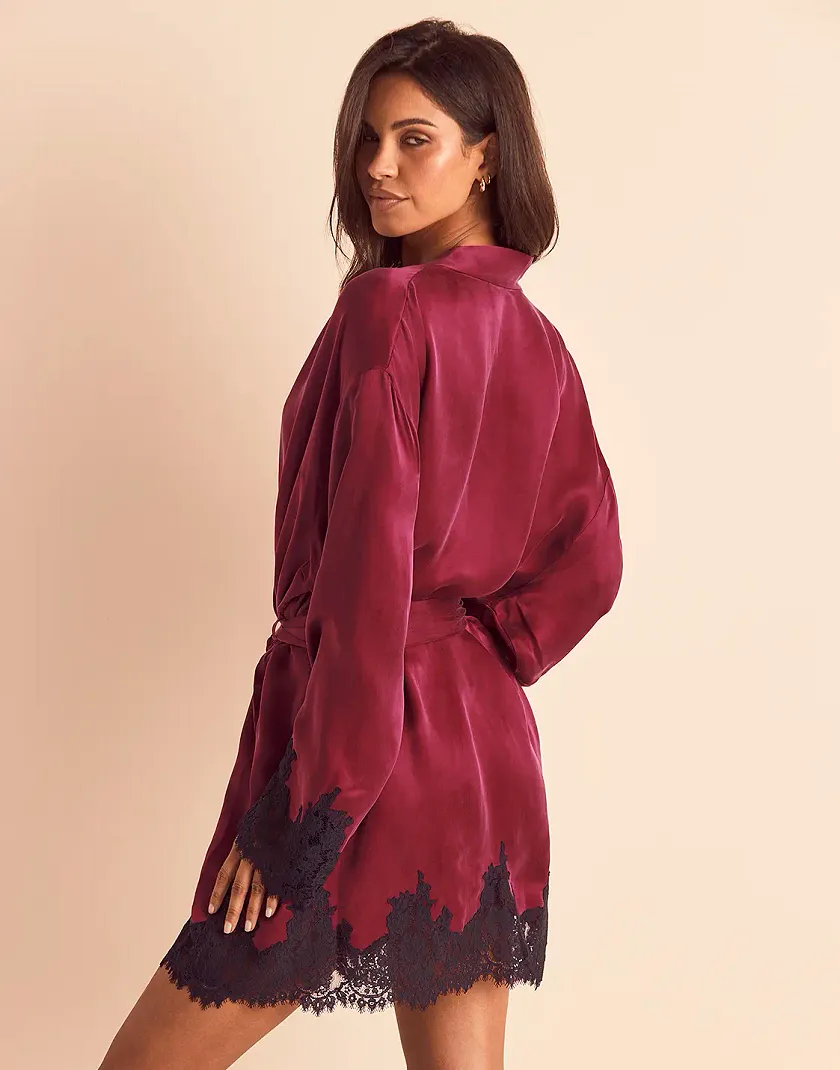 Vegan Silk Robe Dark Red sleepwear bundle Model 4