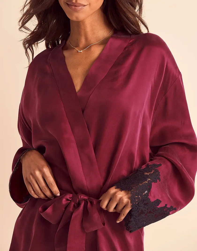 Vegan Silk Robe Dark Red sleepwear bundle Model 3