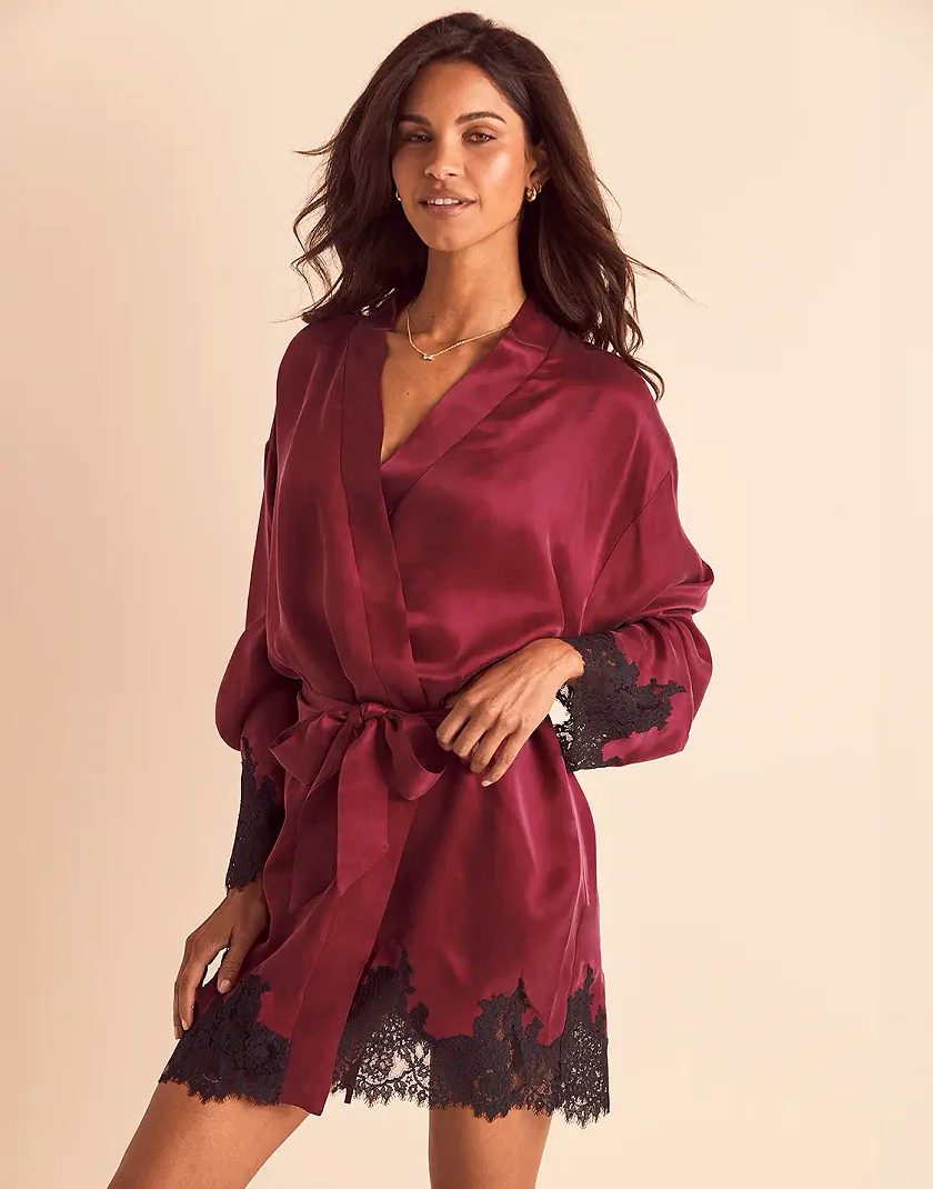 Vegan Silk Robe Dark Red sleepwear bundle Model 1