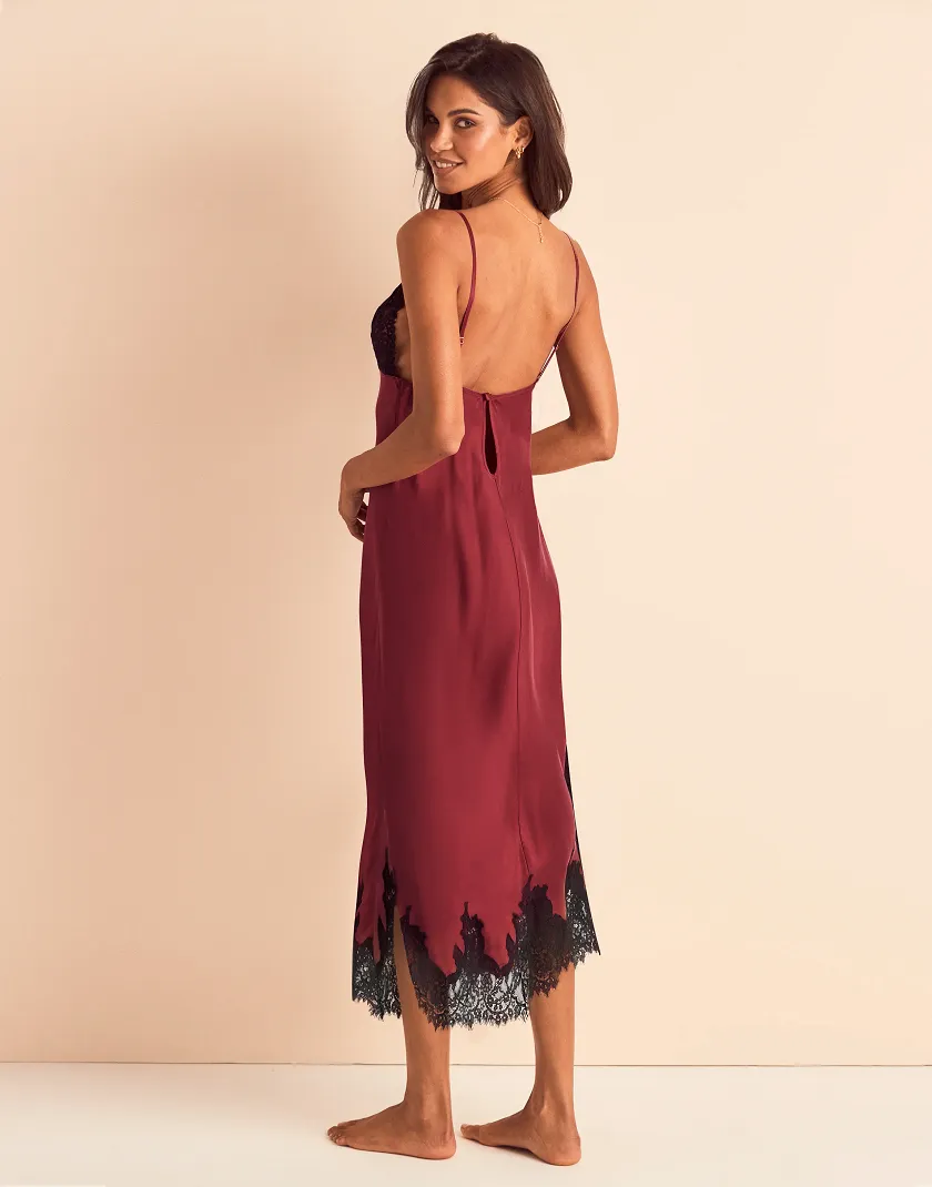 Vegan Silk Gown Dark Red Unlined lingerie bundle Model 5
