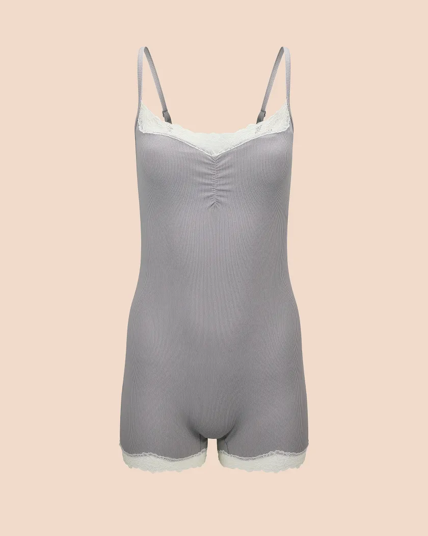 Rib Romper Medium Gray lounge bundle Still 2