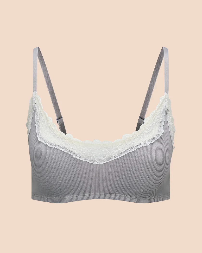 Rib Wireless Scoop Medium Gray Unlined bra bundle Still 2
