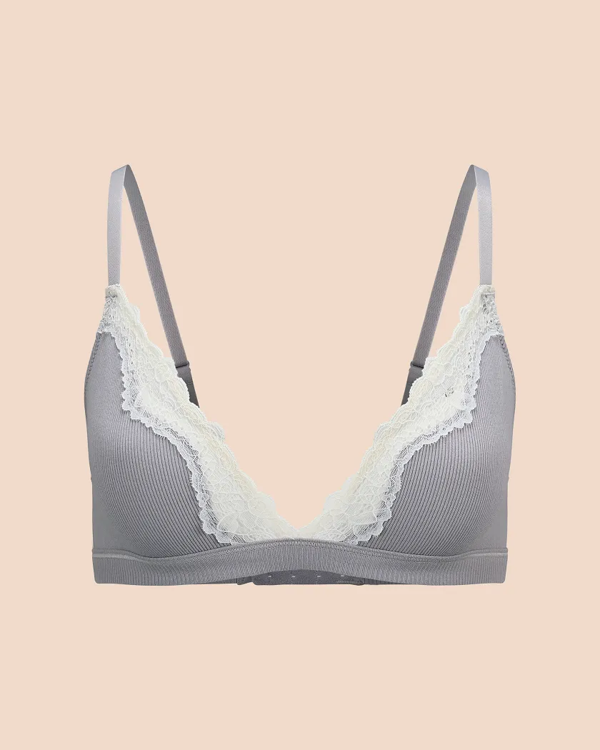 Rib Wireless Triangle Medium Gray Unlined bra bundle Still 2