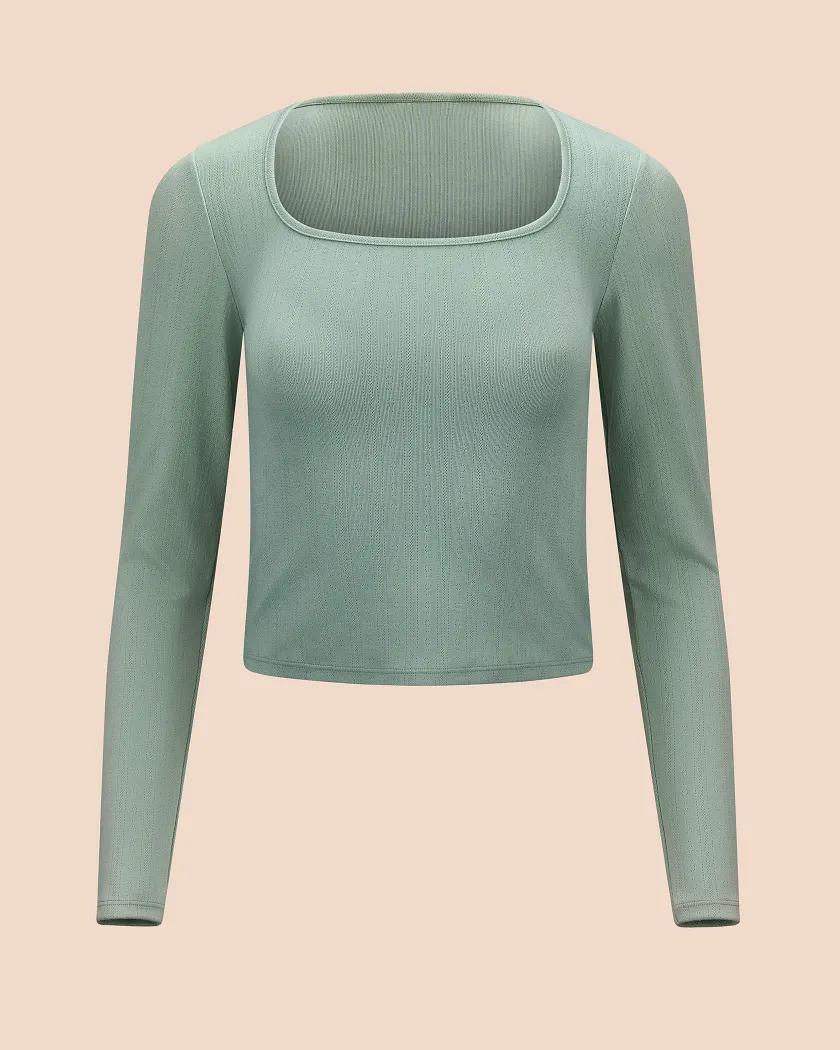 Pointelle Long Sleeve Medium Green lounge bundle Still 2