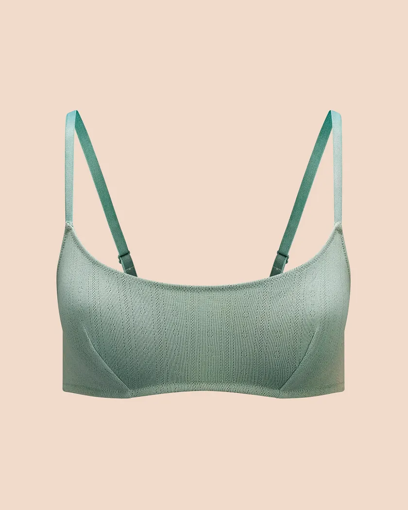 Pointelle Scoop Medium Green Unlined bra bundle Still 2