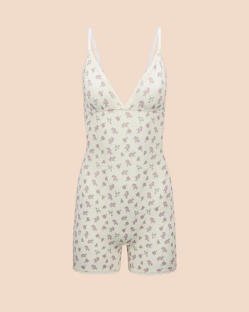 Pointelle Romper Floral Beige lounge bundle Still 2