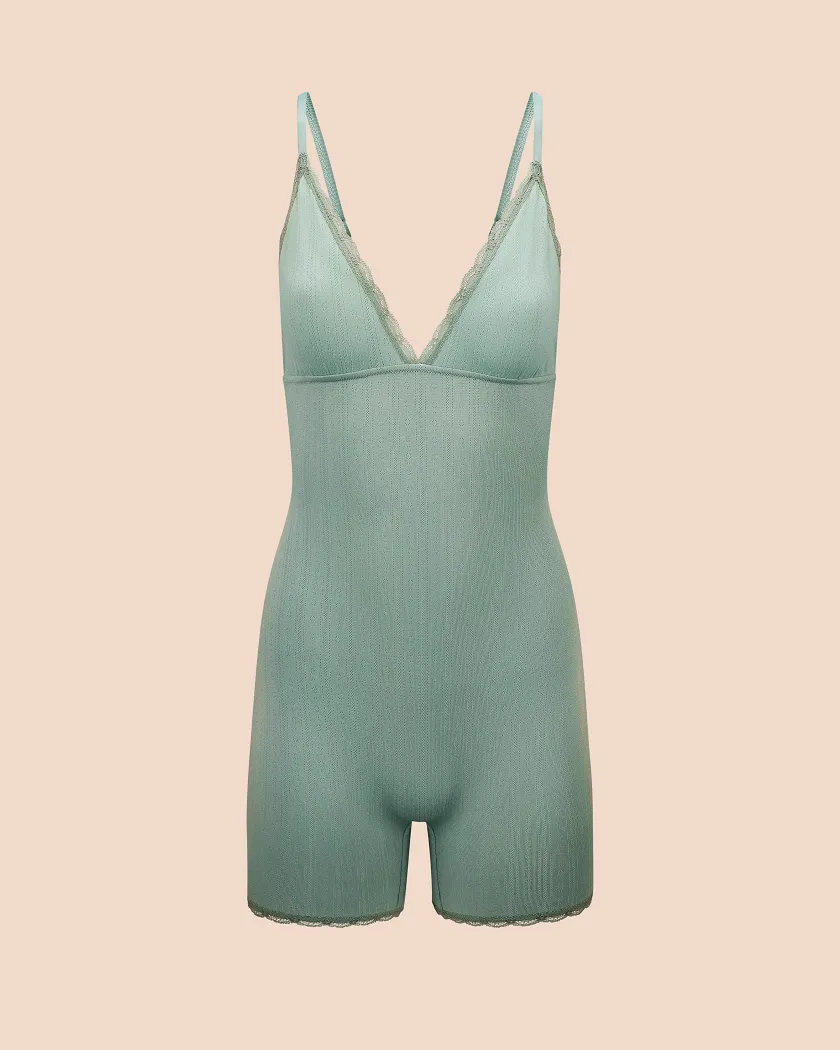 Pointelle Romper Medium Green lounge bundle Still 2