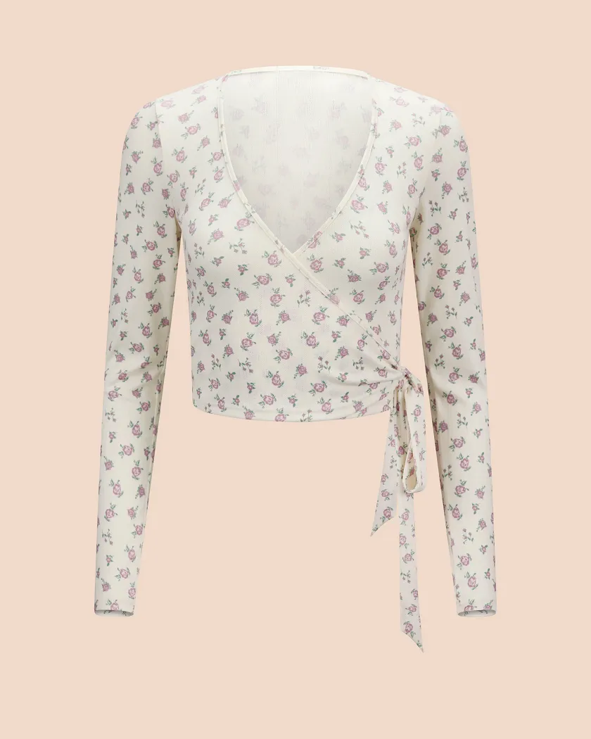 Pointelle Ballet Wrap Floral Beige lounge bundle Still 2