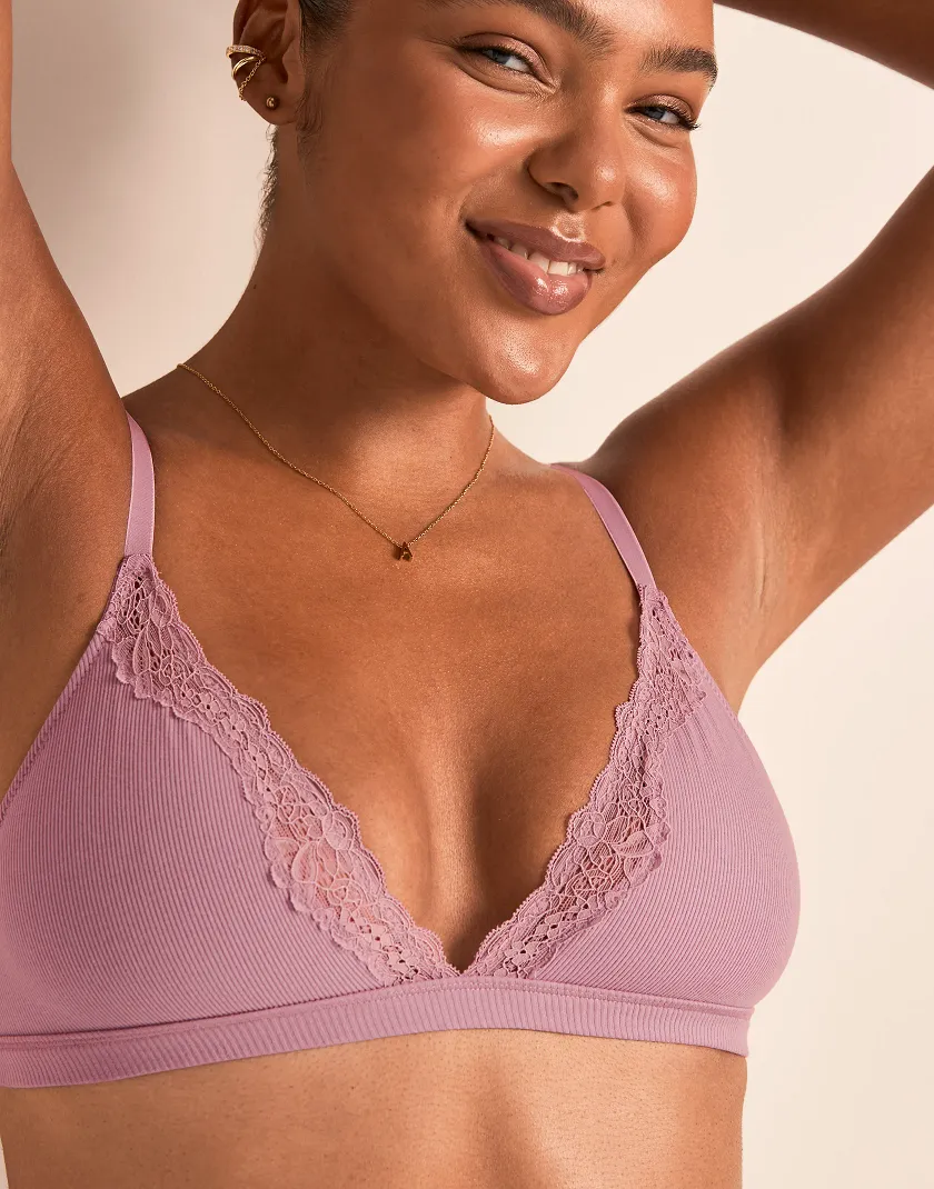 Rib Wireless Triangle Medium Purple Unlined bra bundle Model 3