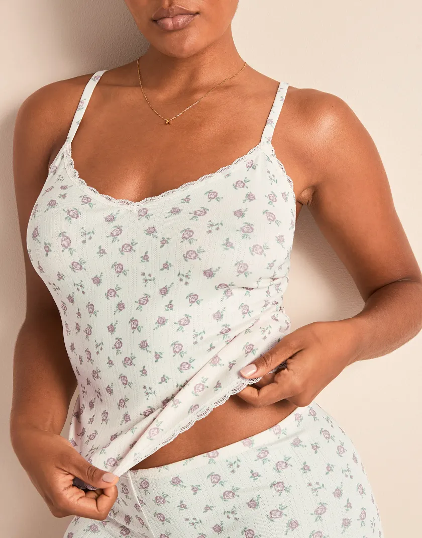 Pointelle Cami Floral Beige lounge bundle Model 3