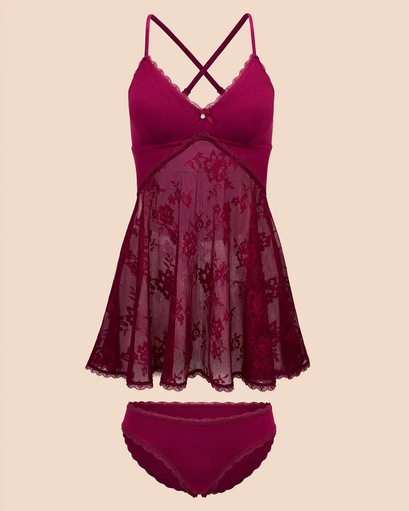 Marien Dark Red sleepwear bundle Still 3