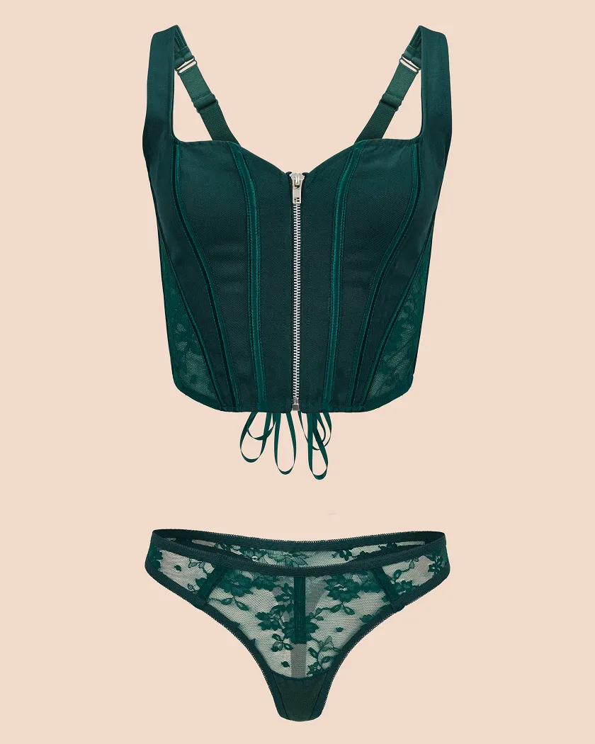 Tabitha Dark Green Unlined corset bundle Still 3