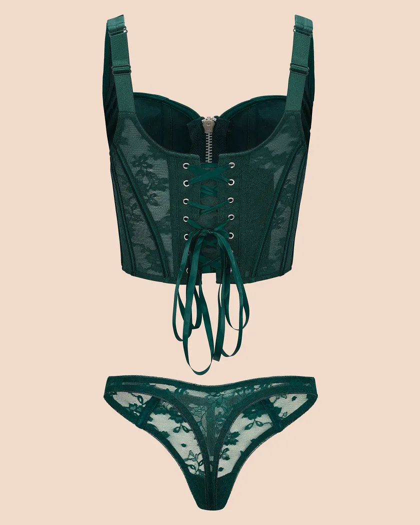 Tabitha Dark Green Unlined corset bundle Still 7
