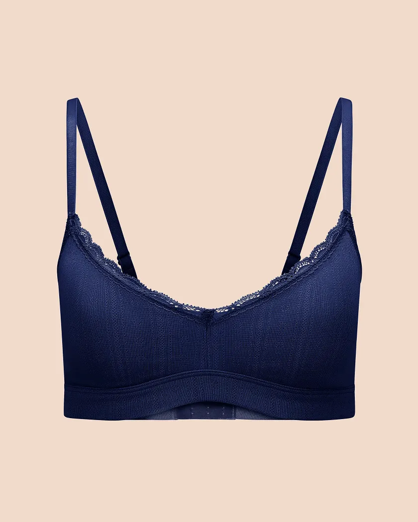 Pointelle Scoop Bralette Dark Blue Unlined bra bundle Still 2