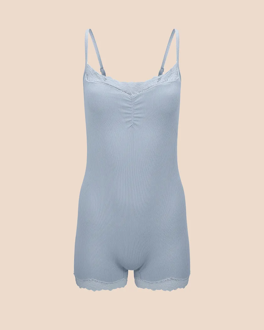 Rib Romper Light Blue lounge bundle Still 2