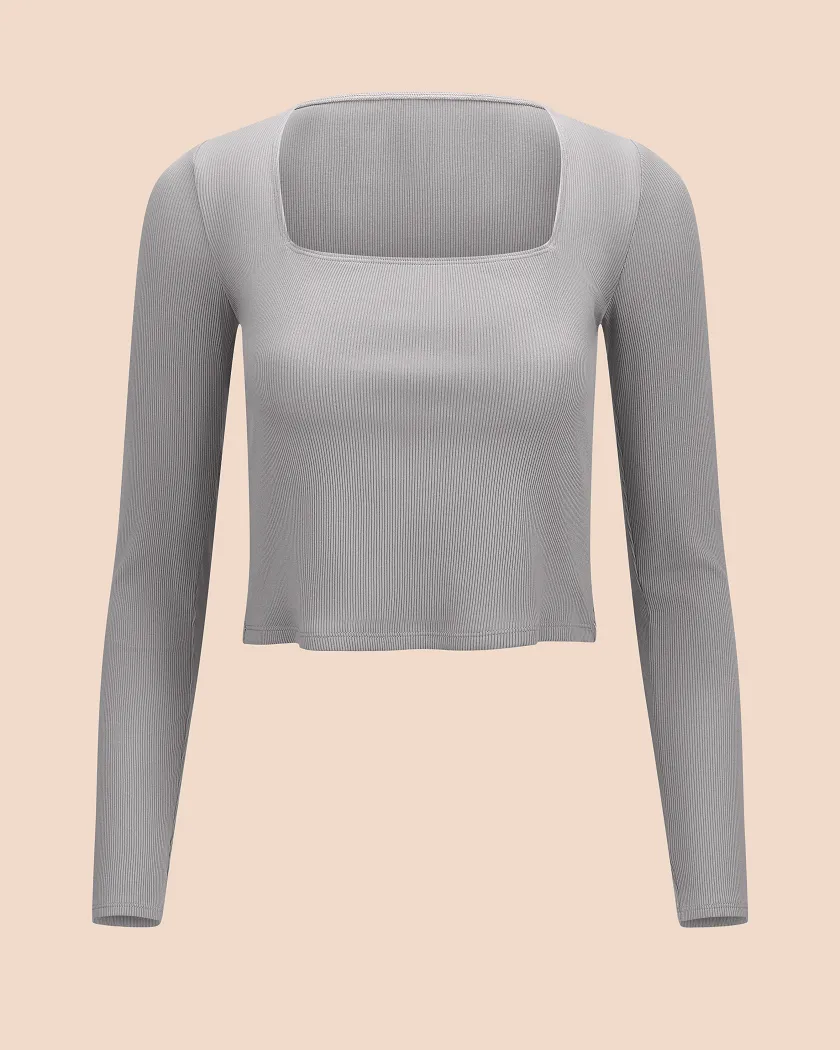 Rib Long Sleeve Medium Gray lounge bundle Still 2