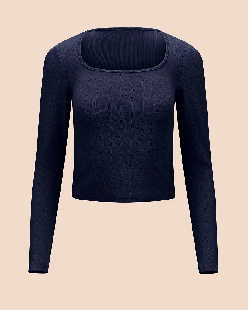 Pointelle Long Sleeve Dark Blue lounge bundle Still 2