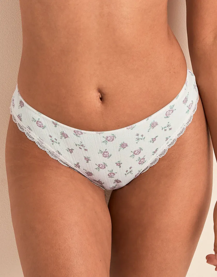 Pointelle Brazilian Floral Beige panty bundle Model 3