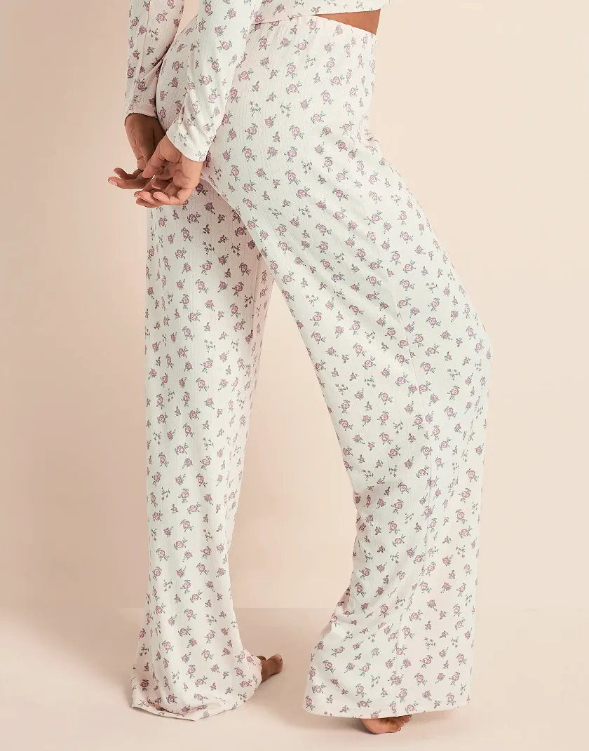 Pointelle Pant Floral Beige lounge bundle Model 3