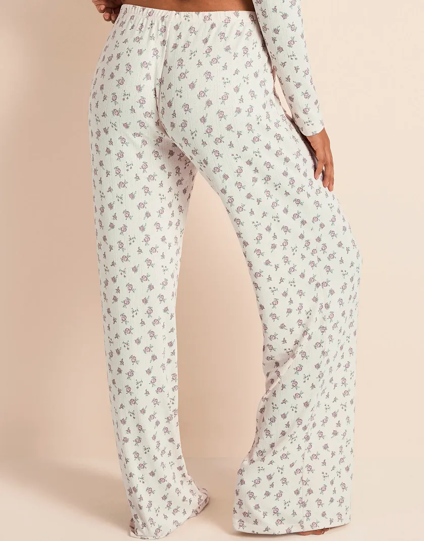 Pointelle Pant Floral Beige lounge bundle Model 4