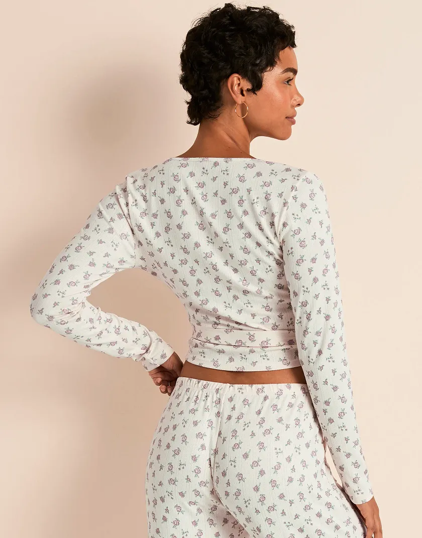 Pointelle Ballet Wrap Floral Beige lounge bundle Model 4