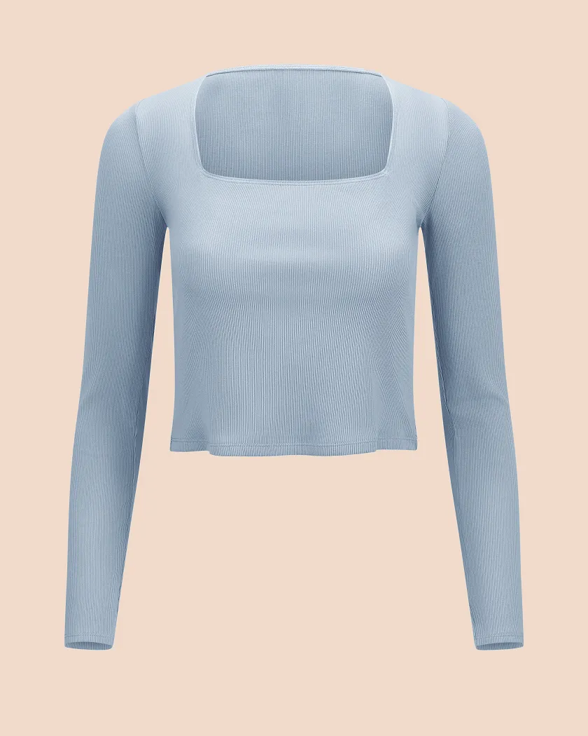 Rib Long Sleeve Light Blue lounge bundle Still 2