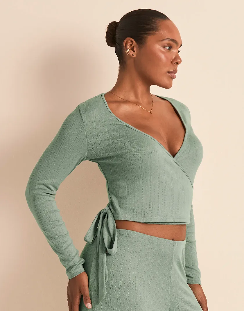 Pointelle Ballet Wrap Medium Green lounge bundle Model 3