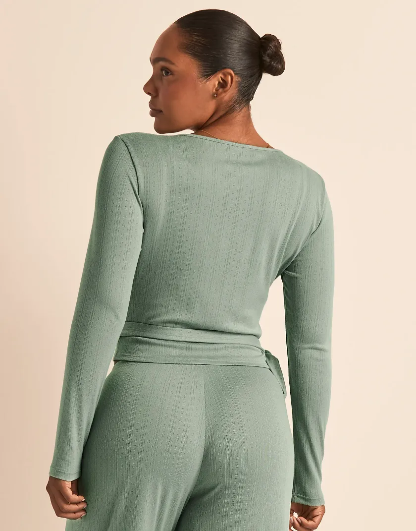 Pointelle Ballet Wrap Medium Green lounge bundle Model 4
