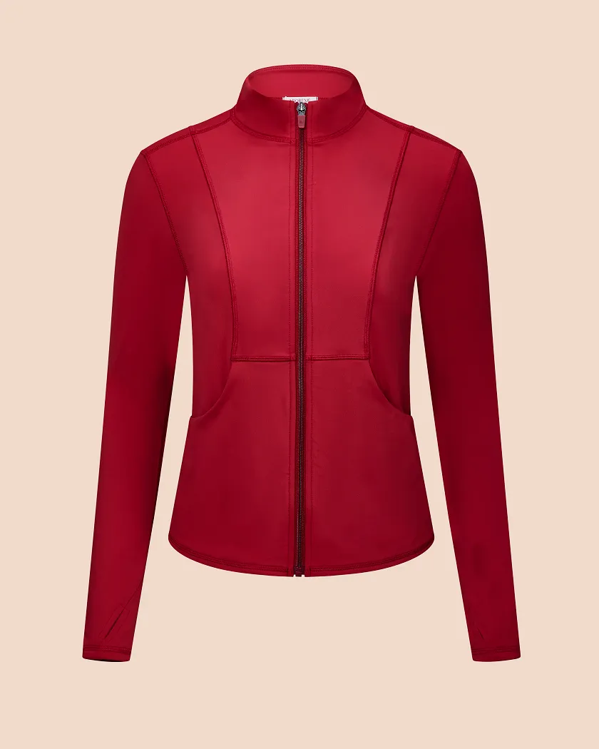Aura Run Jacket Dark Red activewear bundle Still 2