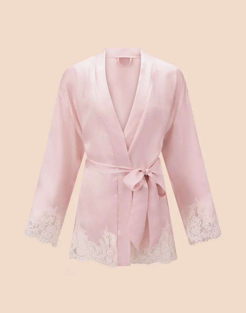 Vegan Silk Robe Light Pink sleepwear bundle Still 2