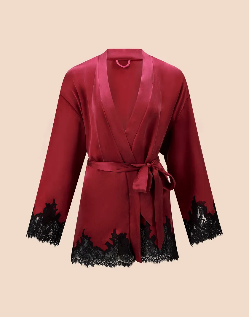 Vegan Silk Robe Dark Red sleepwear bundle Still 2