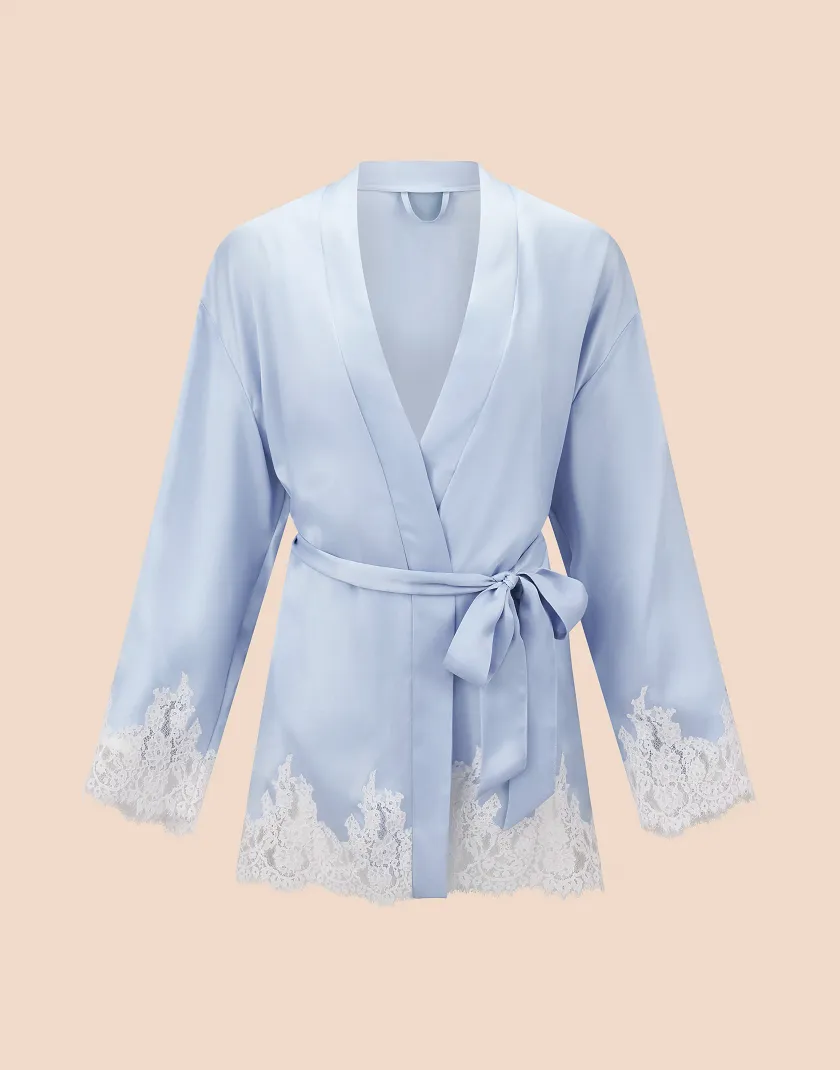 Vegan Silk Robe Medium Blue sleepwear bundle Still 2