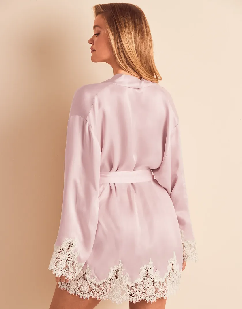 Vegan Silk Robe Light Pink sleepwear bundle Model 4