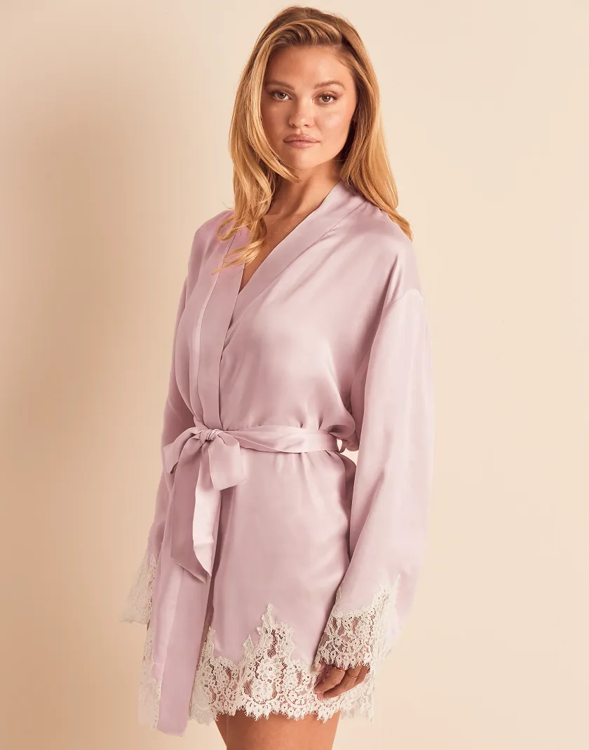 Vegan Silk Robe Light Pink sleepwear bundle Model 3