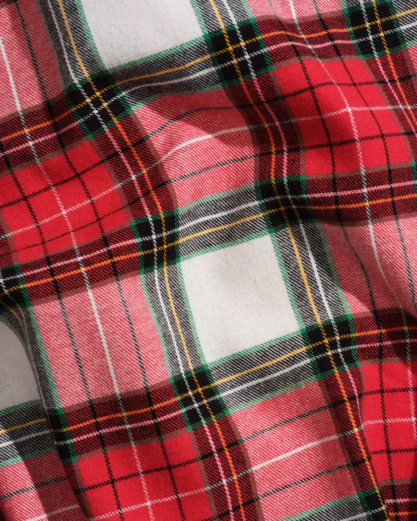 Beige Plaid Print Cotton Flannel T-Shirt & Pants PJ Set Model 3