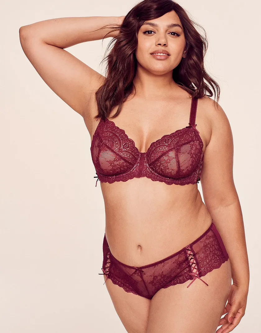 Loretta Dark Red Plus Unlined bra and panty bundle Model 2