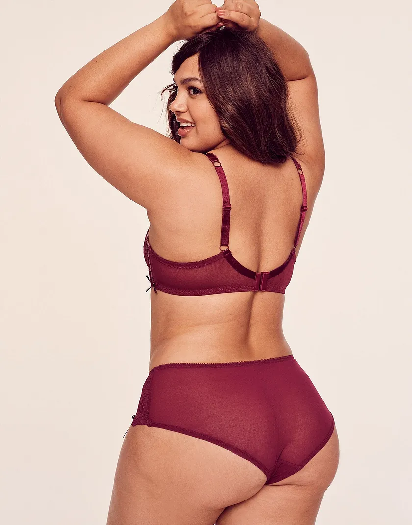 Loretta Dark Red Plus Unlined bra and panty bundle Model 3