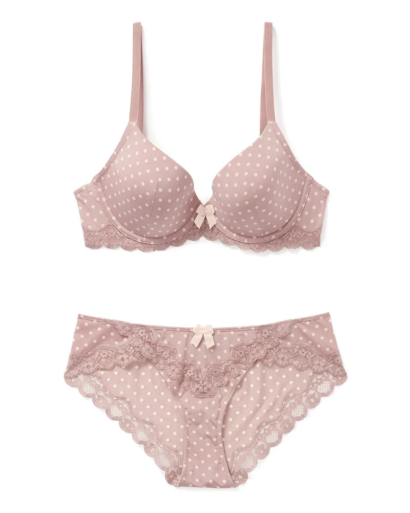Nude Dot Printed & Lace Trim Lightly Lined Demi Bra Still 2