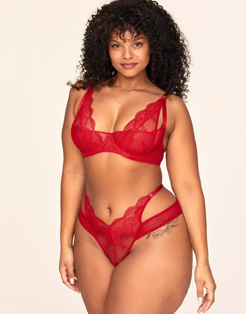 Kaia Dark Red Plus Unlined bra and panty bundle Model 1