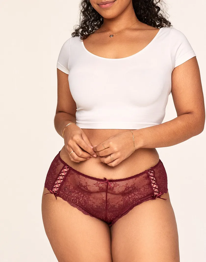 Loretta Hipster Dark Red Plus panty bundle Model 1
