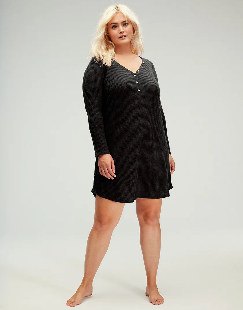 Cozy Henley Nightie Black Plus sleepwear bundle Model 2