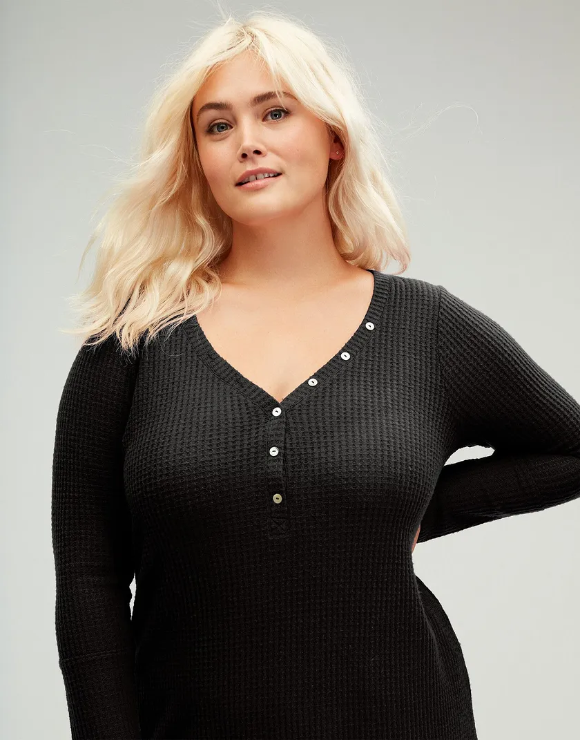 Cozy Henley Nightie Black Plus sleepwear bundle Model 5