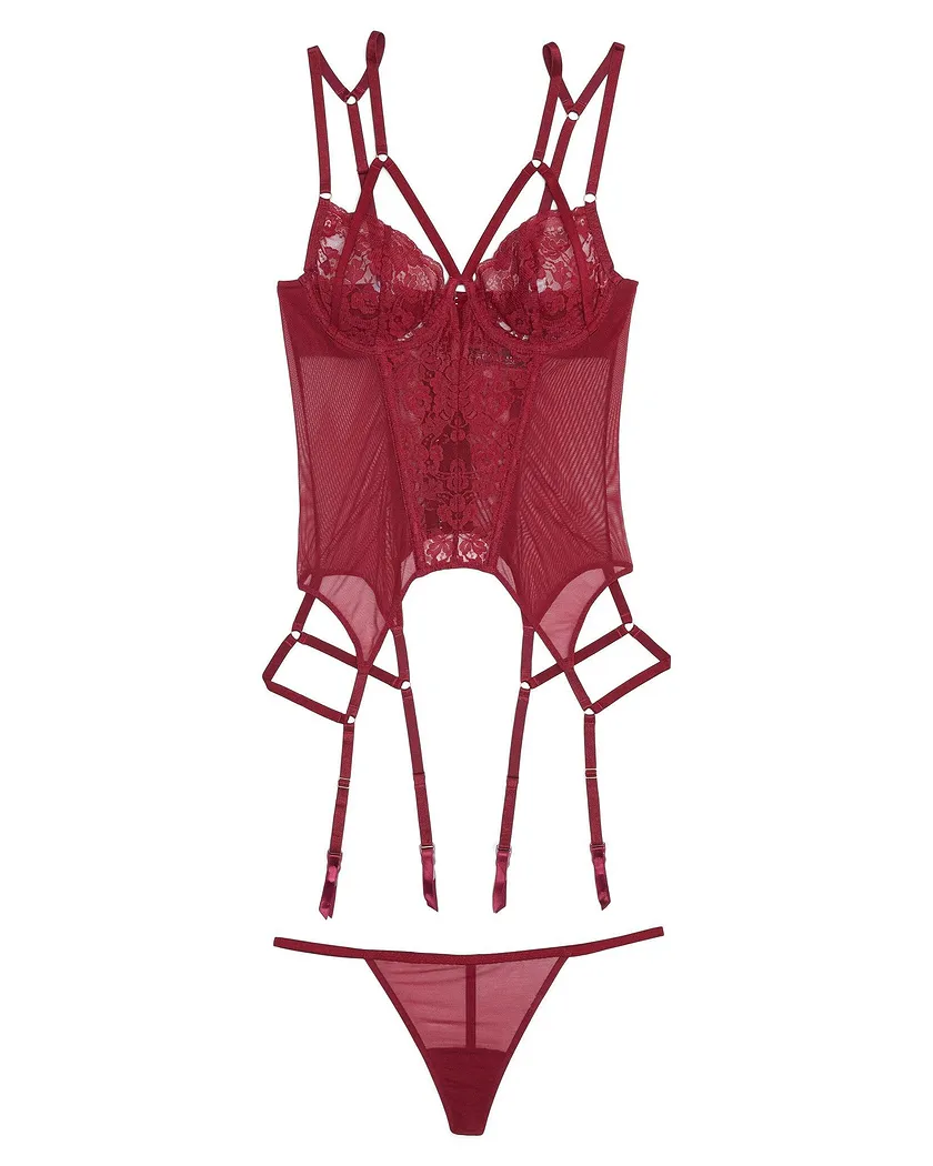 Veronique Dark Red 2 Unlined corset bundle Still 3