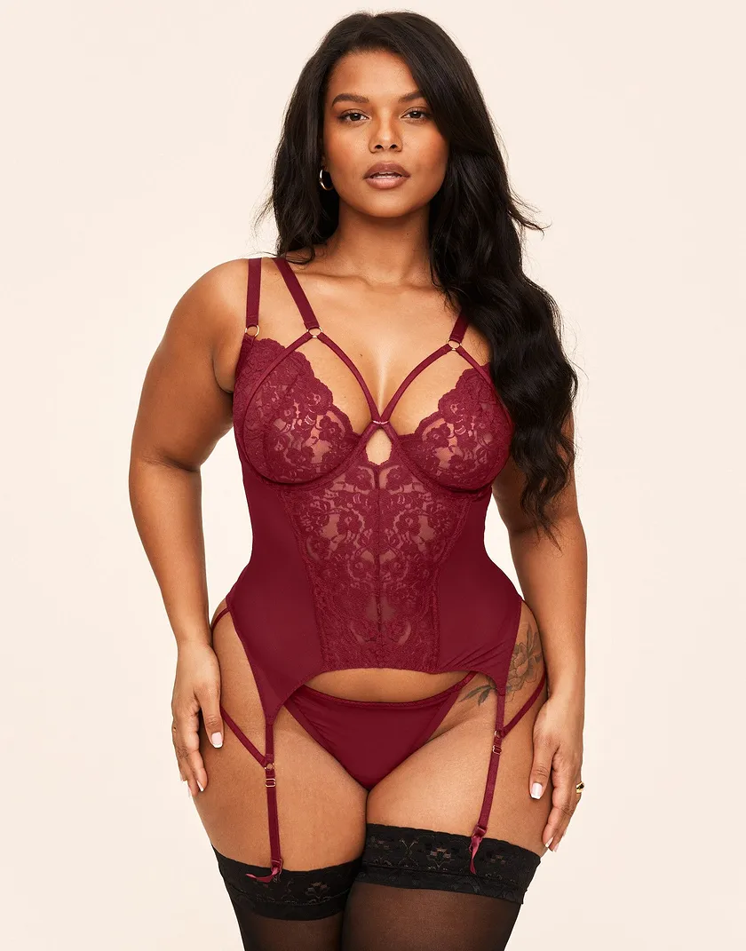 Veronique Dark Red 2 Plus Unlined corset bundle Model 2