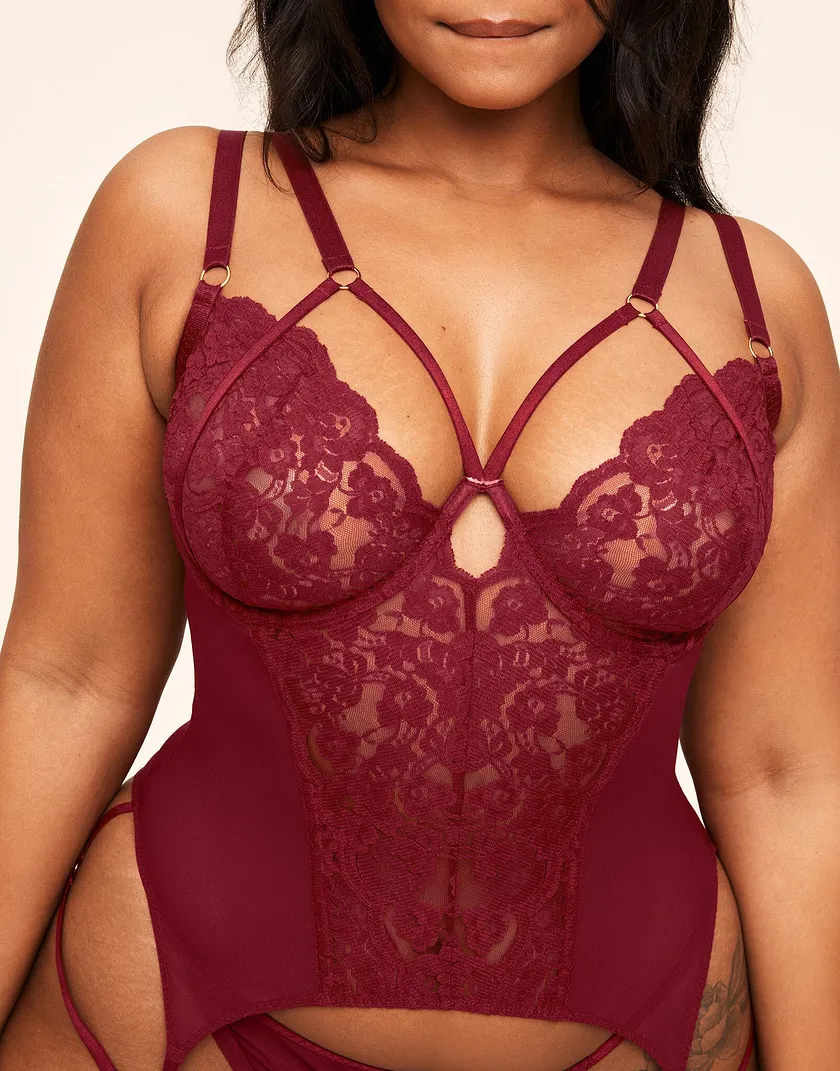 Veronique Dark Red 2 Plus Unlined corset bundle Model 5